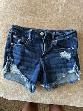 American Eagle Outfitters Dark Blue Distressed Denim Shorts